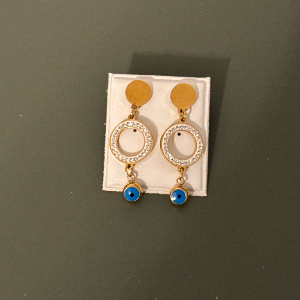 Gold and Blue Dangle Earrings - Picture 1 of 1